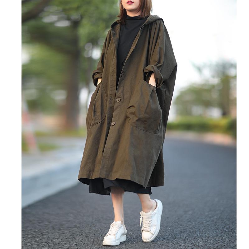 Women Plus Sizes Fall Long Trenchcoat-STYLEGOING