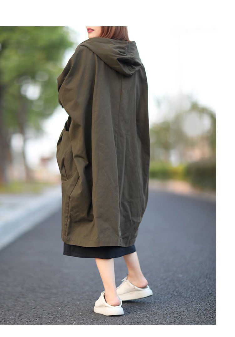 Women Plus Sizes Fall Long Trenchcoat-STYLEGOING