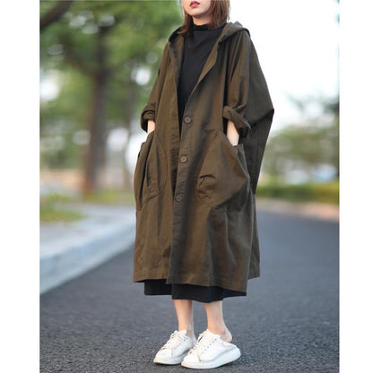 Women Plus Sizes Fall Long Trenchcoat-STYLEGOING