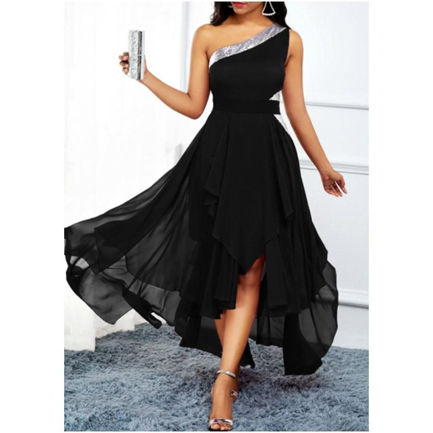 Women One Shoulder Irregular Long Dresses--Free Shipping at meselling99