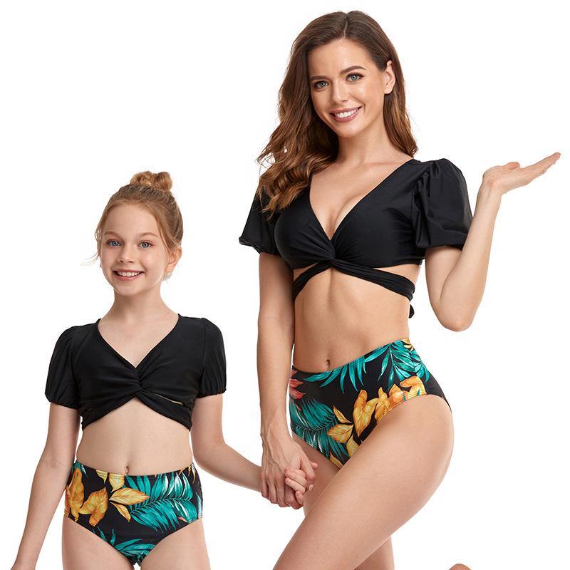 Parent-child Puff Sleeves Summer Beach Bikinis-STYLEGOING