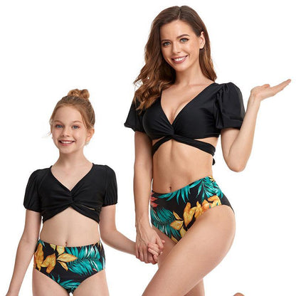 Parent-child Puff Sleeves Summer Beach Bikinis-STYLEGOING