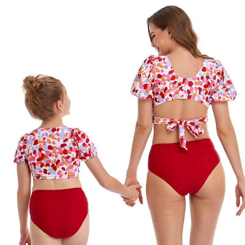 Parent-child Puff Sleeves Summer Beach Bikinis-STYLEGOING