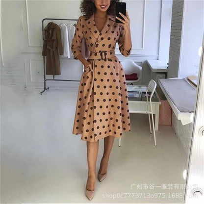 Casaul Fashion Long Sleeves Dot Long Dresses-STYLEGOING