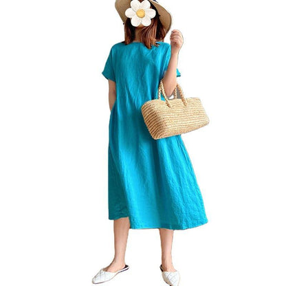 Women Loose Cozy Plus Sizes Midi Dresses-STYLEGOING