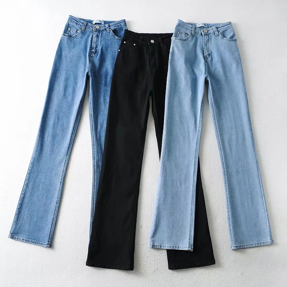 Casual High Waist Trumpet Women Long Jeans