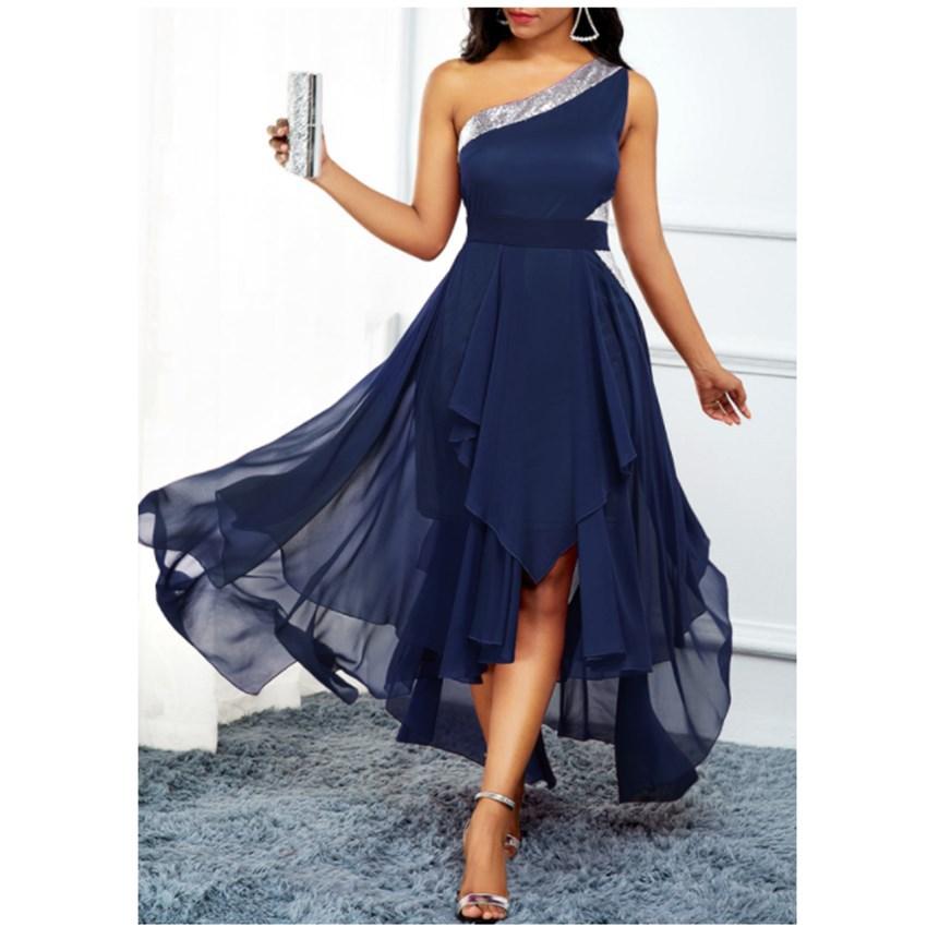 Women One Shoulder Irregular Long Dresses--Free Shipping at meselling99