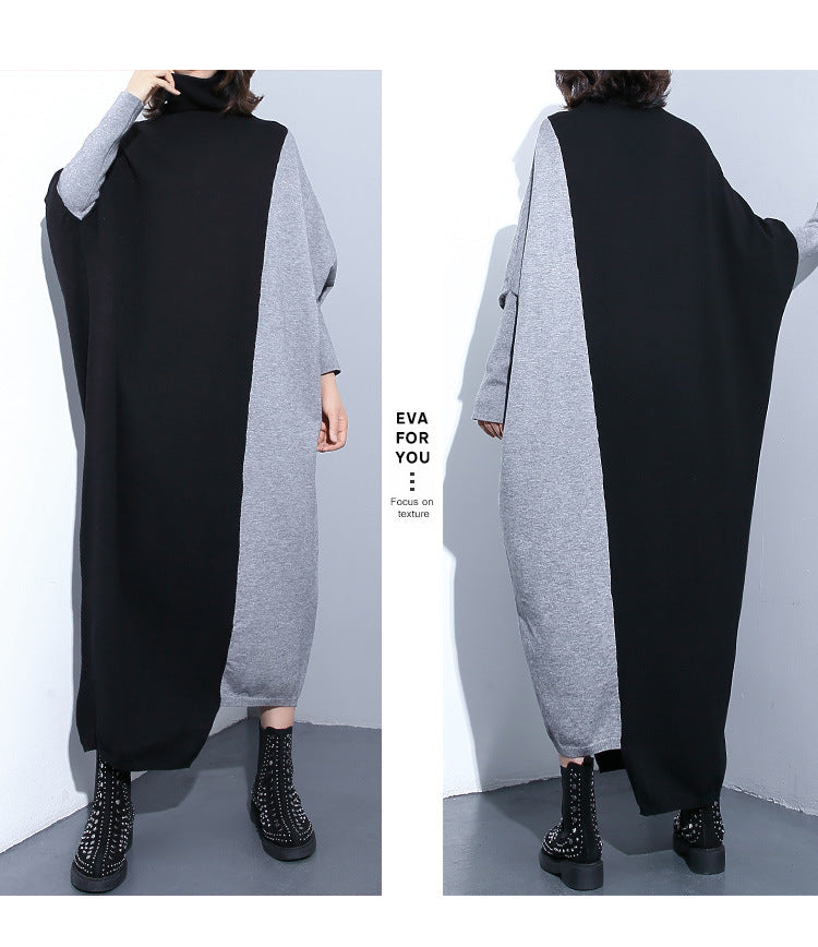 High Neck Knitting Bat Sleeves Irregular Cozy Long Dresses