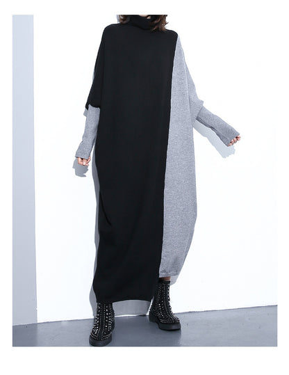 High Neck Knitting Bat Sleeves Irregular Cozy Long Dresses