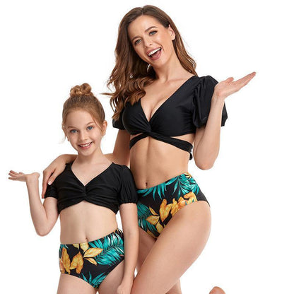 Parent-child Puff Sleeves Summer Beach Bikinis-STYLEGOING