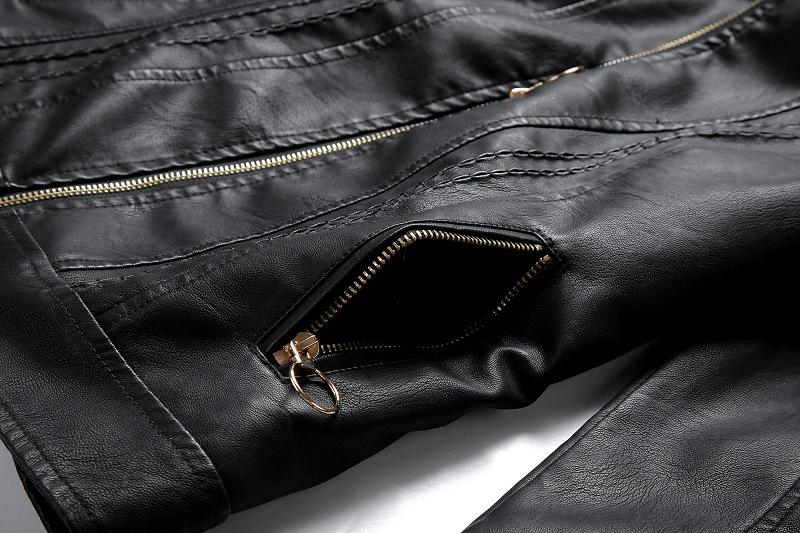 Fashion Turnover Collar Zipper Women PU Jacket