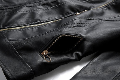 Fashion Turnover Collar Zipper Women PU Jacket