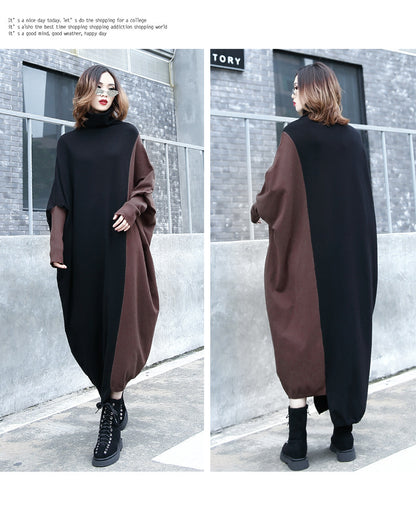 High Neck Knitting Bat Sleeves Irregular Cozy Long Dresses