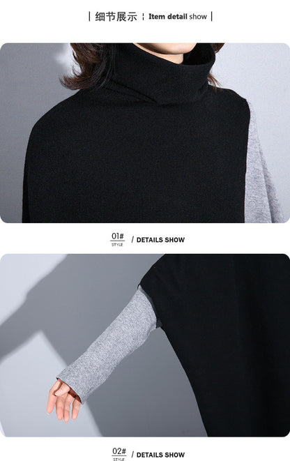 High Neck Knitting Bat Sleeves Irregular Cozy Long Dresses
