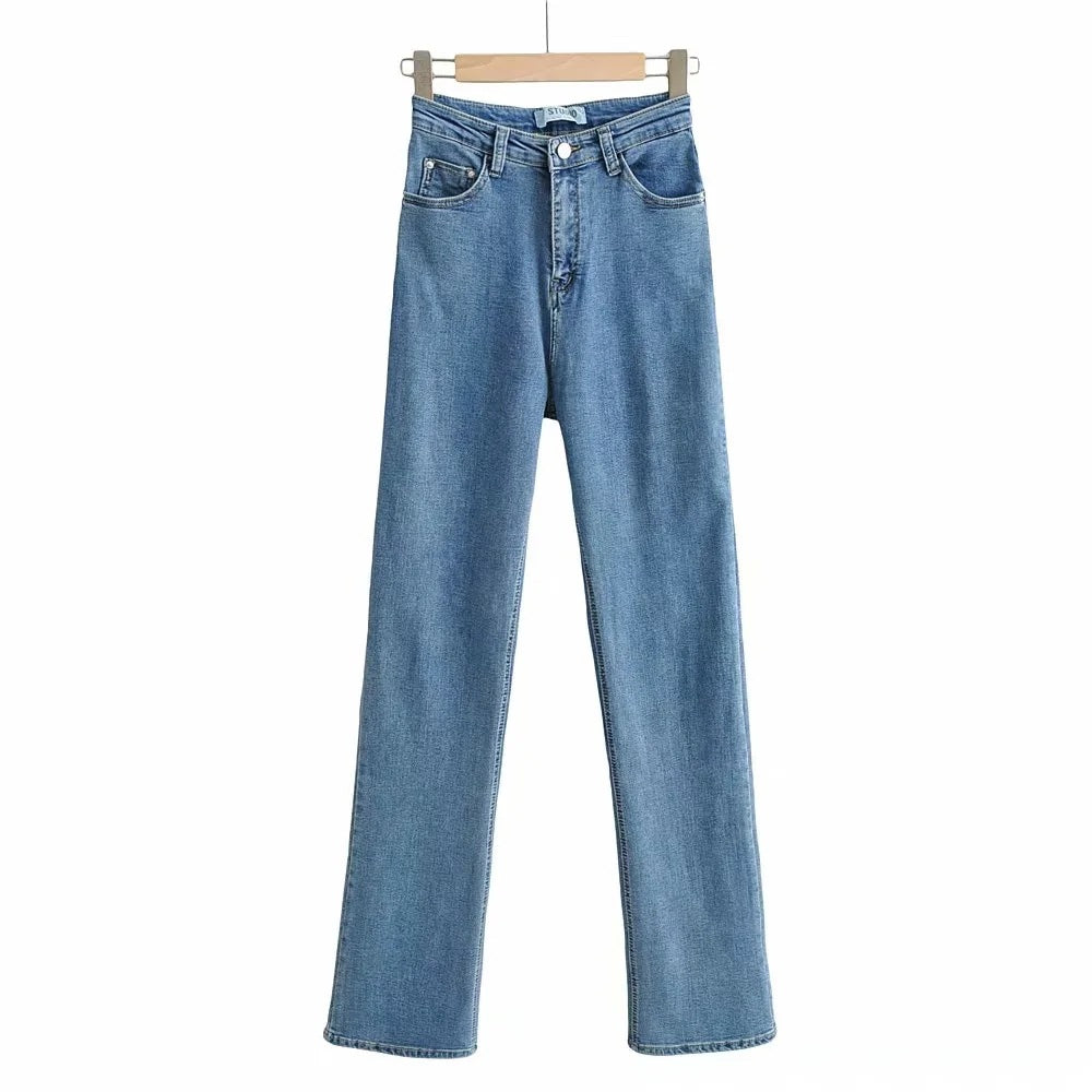 Casual High Waist Trumpet Women Long Jeans