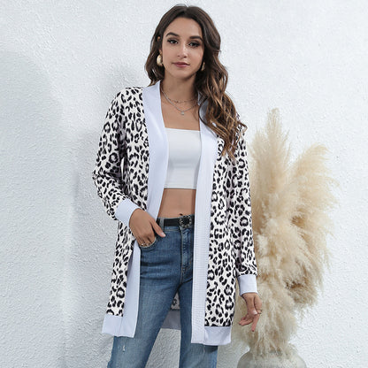 Casual Leopard Design Knitted Coats for Women