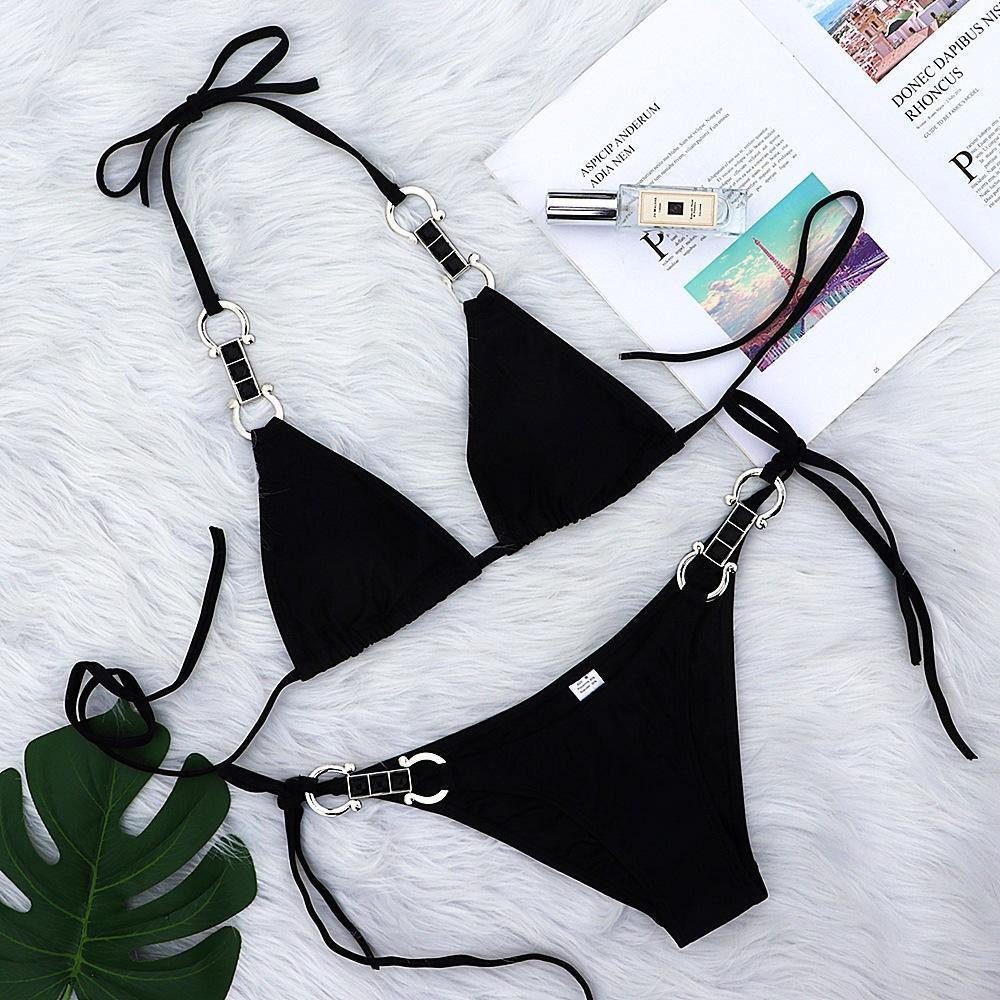 Black Sexy Rhinestone Bikni-STYLEGOING