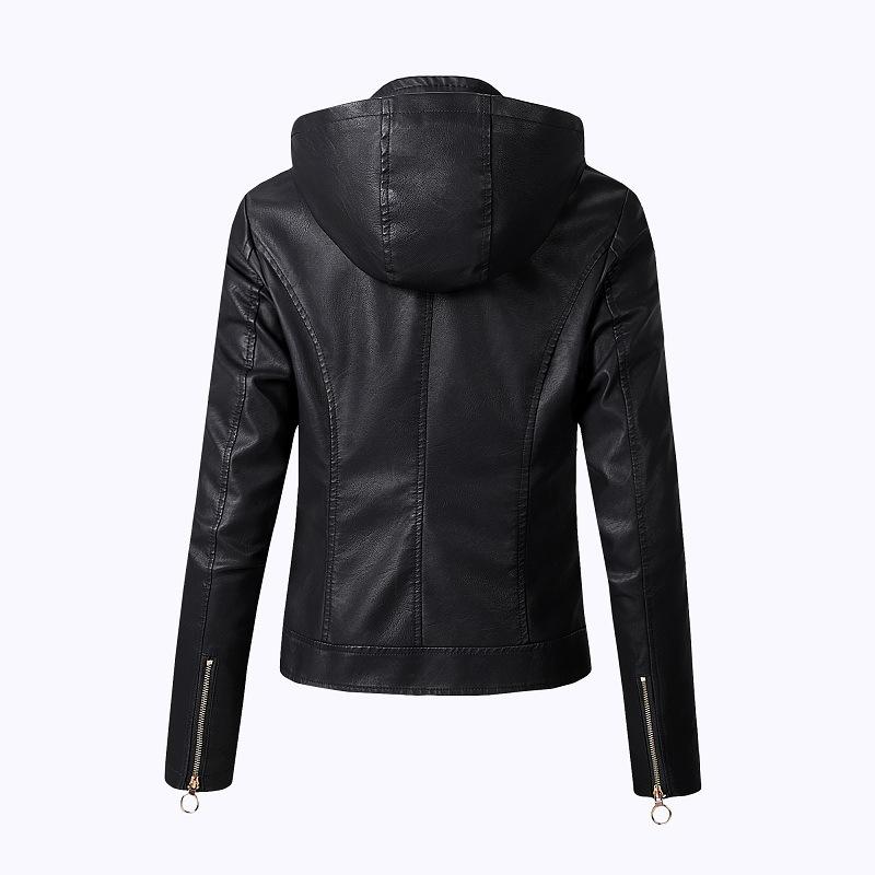 Fashion Turnover Collar Zipper Women PU Jacket