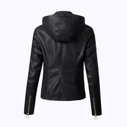 Fashion Turnover Collar Zipper Women PU Jacket