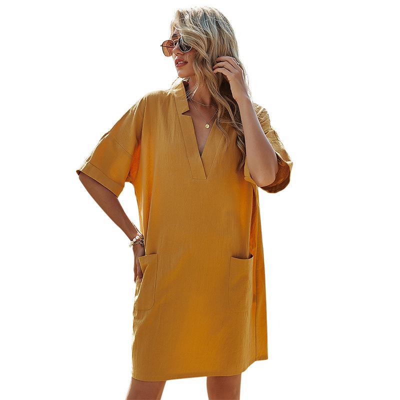 Casaul Short Sleeves Pocket Short Sleeves Dresses-STYLEGOING