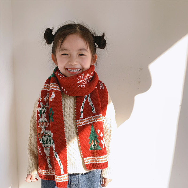 Merry Christmas Parent and Kids Knitted Warm Scarves