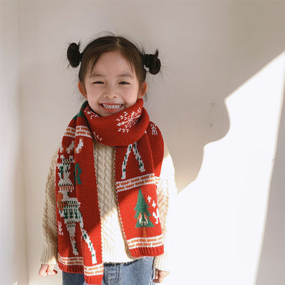 Merry Christmas Parent and Kids Knitted Warm Scarves