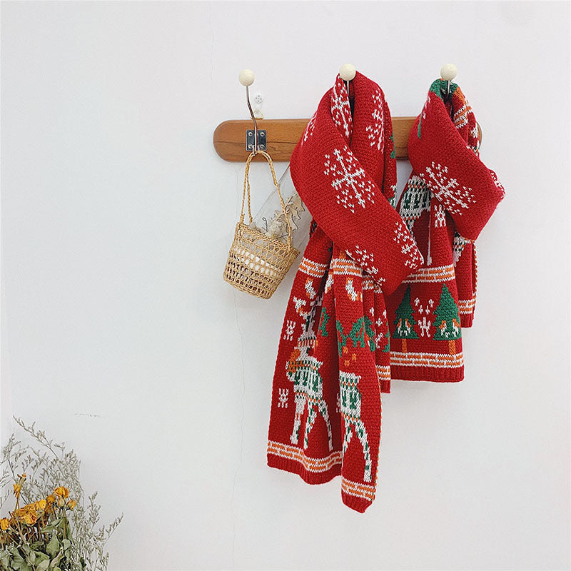 Merry Christmas Parent and Kids Knitted Warm Scarves