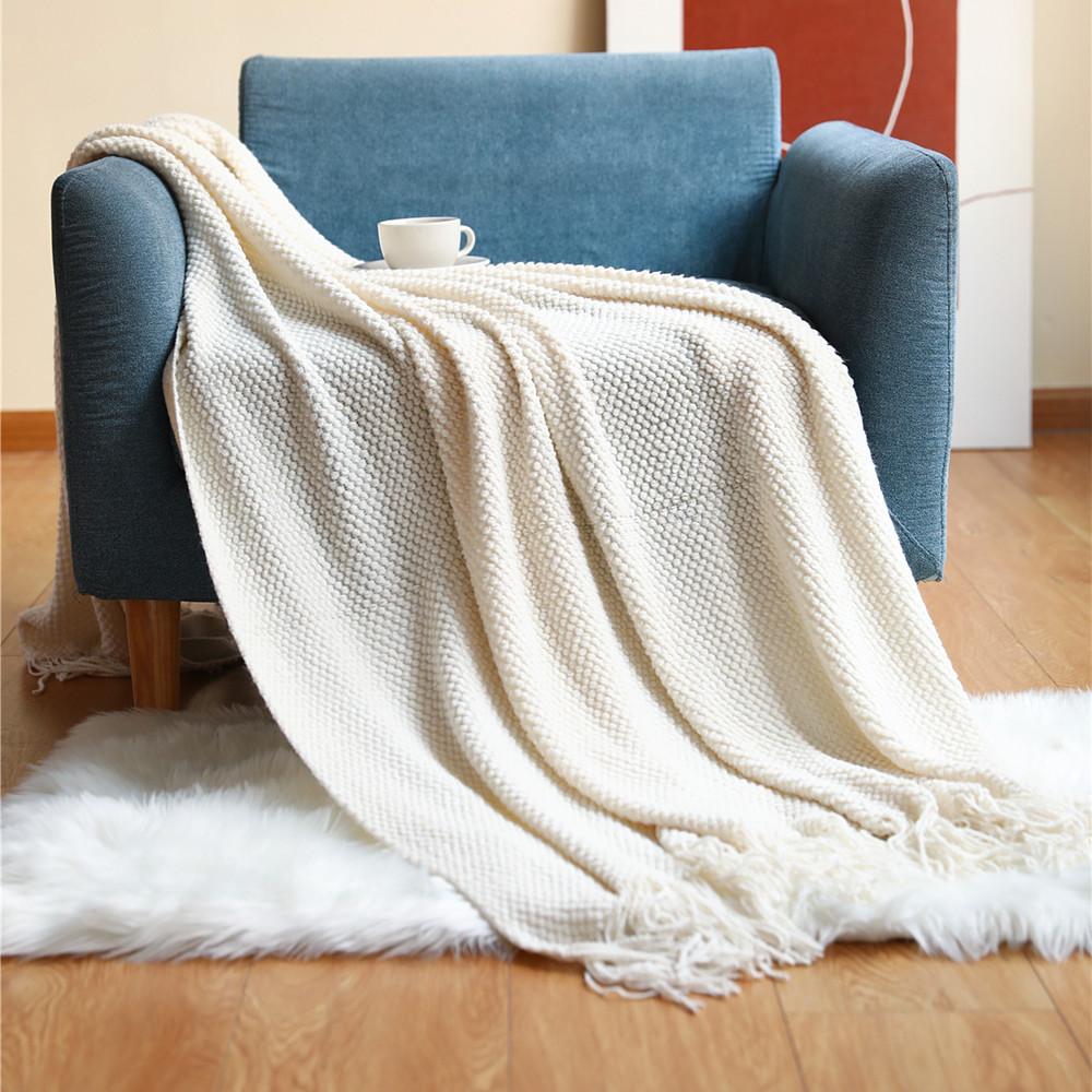 Knitting Pinapple Needle Blanket-White-127*152+10CM-Free Shipping at meselling99