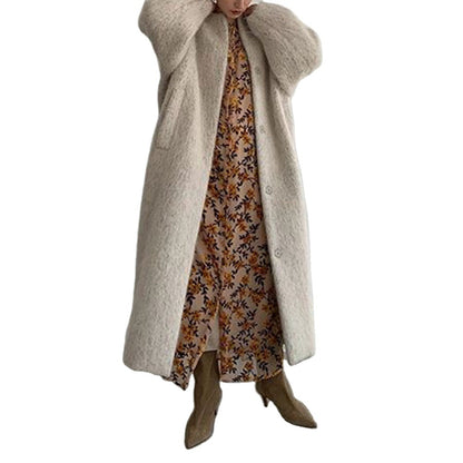 Women Knitting Winter Long Cozy Apricot Overcoat