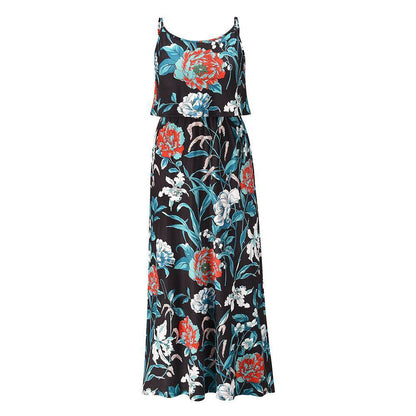 Little Foral Print Long Summer Beach Dresses-STYLEGOING