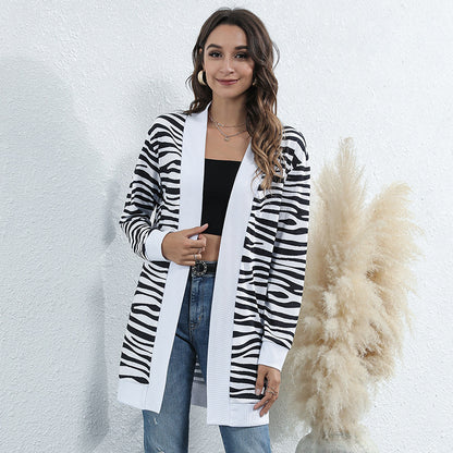Casual Leopard Design Knitted Coats for Women