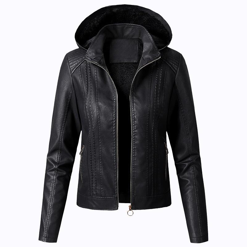 Fashion Turnover Collar Zipper Women PU Jacket