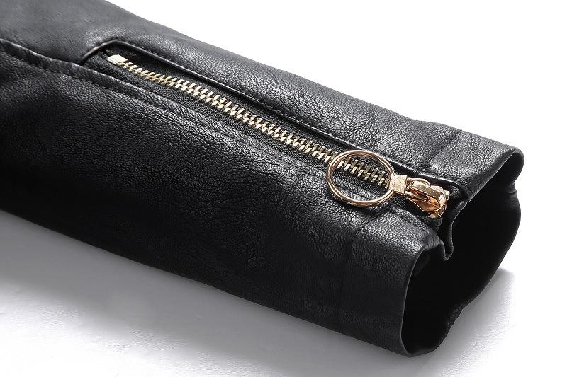 Fashion Turnover Collar Zipper Women PU Jacket