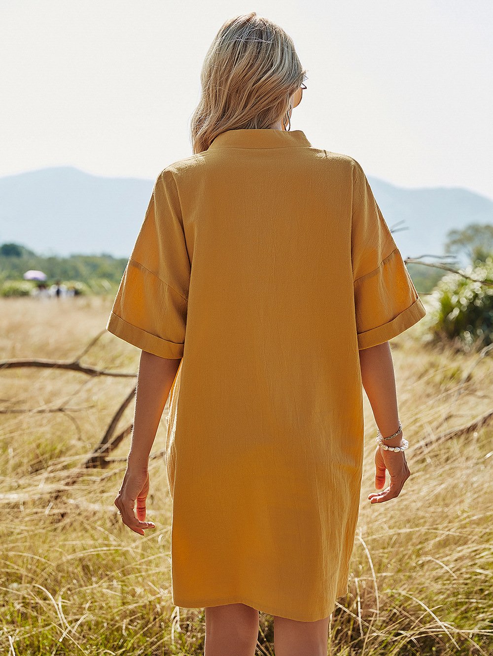 Casaul Short Sleeves Pocket Short Sleeves Dresses-STYLEGOING