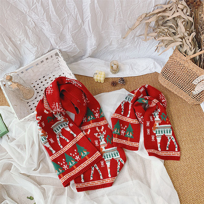 Merry Christmas Parent and Kids Knitted Warm Scarves