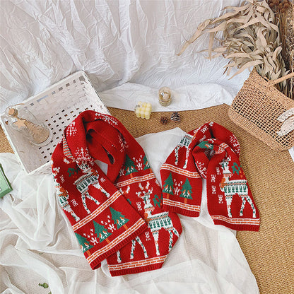 Merry Christmas Parent and Kids Knitted Warm Scarves