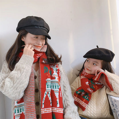 Merry Christmas Parent and Kids Knitted Warm Scarves