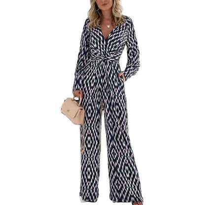 Fashion Women Leopard V Neck Jumpsuits-STYLEGOING