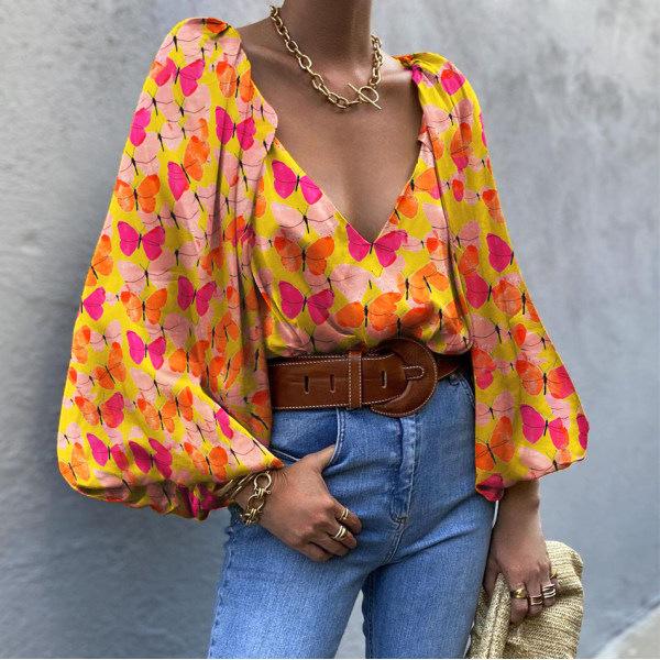Summer Butterfly Long Sleeves Blouses-STYLEGOING