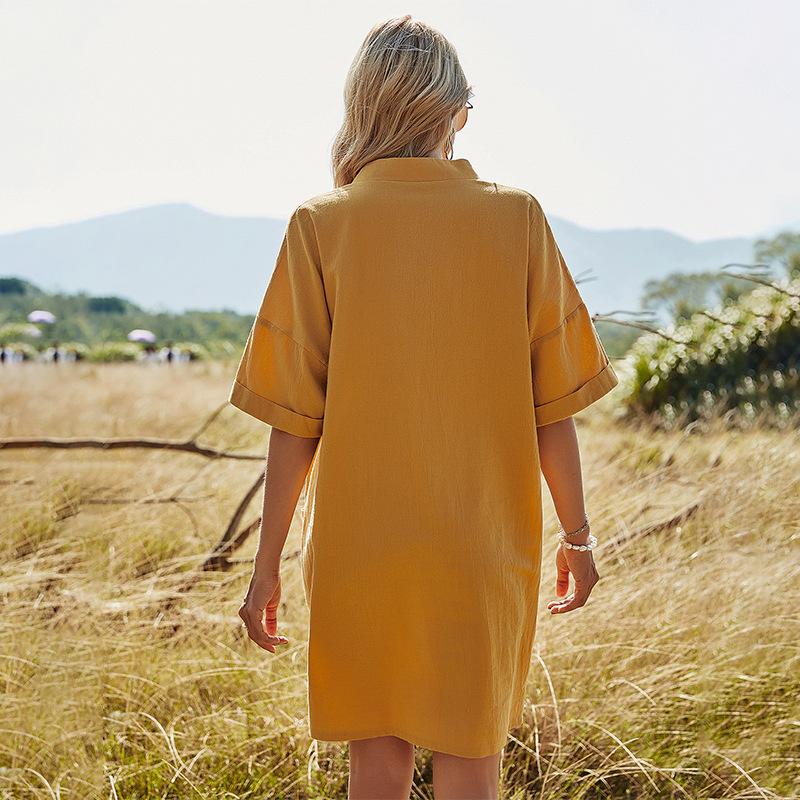 Casaul Short Sleeves Pocket Short Sleeves Dresses-STYLEGOING