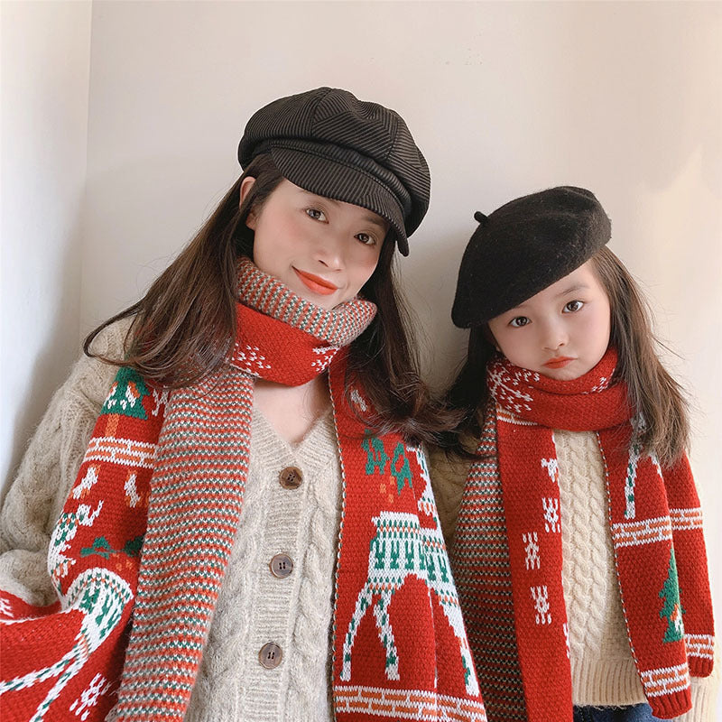Merry Christmas Parent and Kids Knitted Warm Scarves