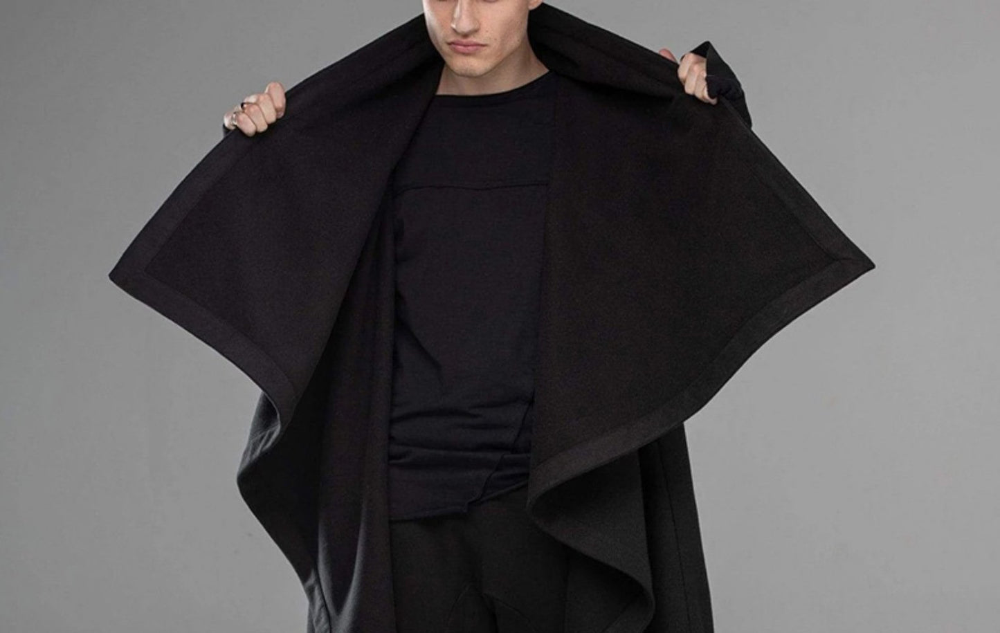 Men's Street Style Punk High Neck Irregular Cape Trenchcoat-STYLEGOING