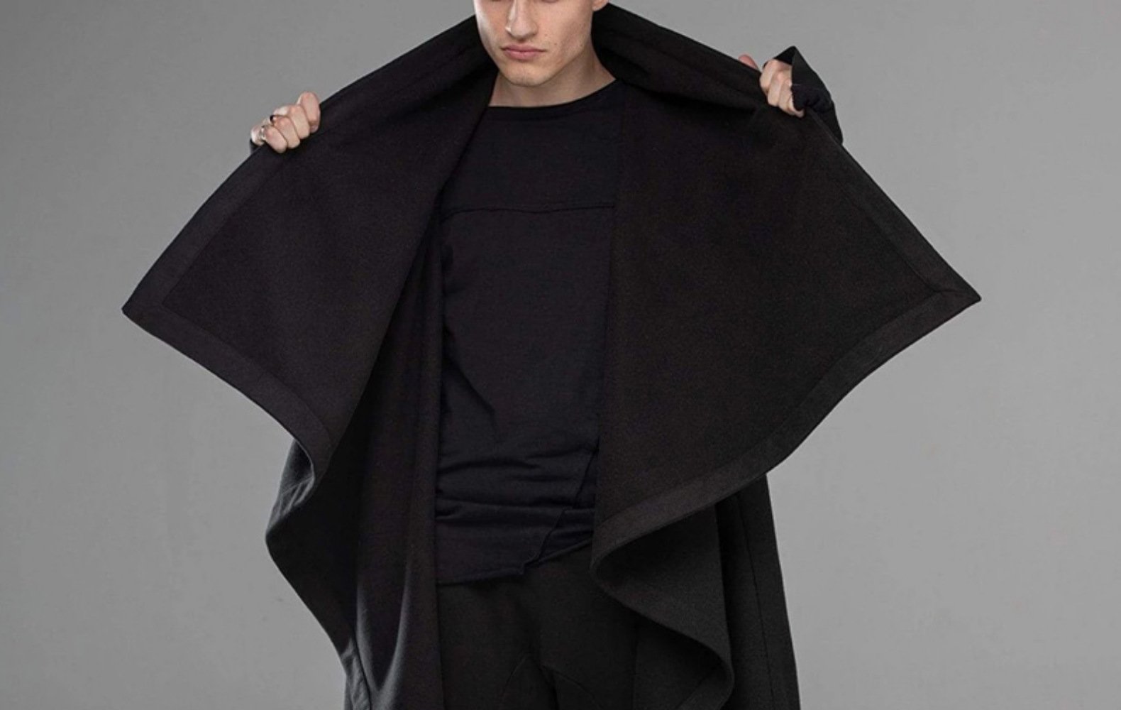Men's Street Style Punk High Neck Irregular Cape Trenchcoat-STYLEGOING