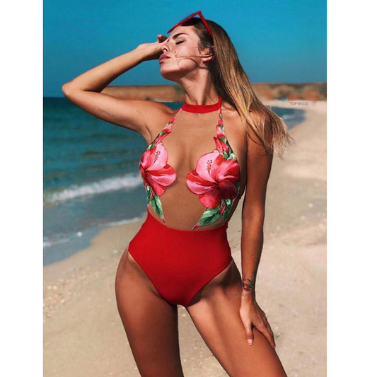 See-Through Tulle One-Piece Swimsuit-STYLEGOING