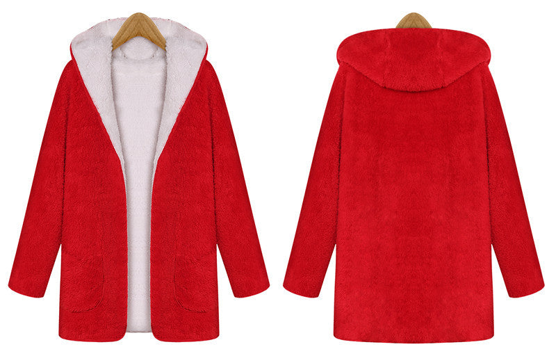 Fashion Women Warm Velvet Long Sleeves Overcoats