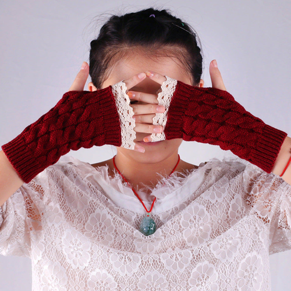 2 Pairs/Set Lovely Finger Less Knitted Gloves for Girl