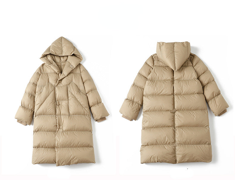 Winter Warm Apricot Down Coats with Hoodies for Women