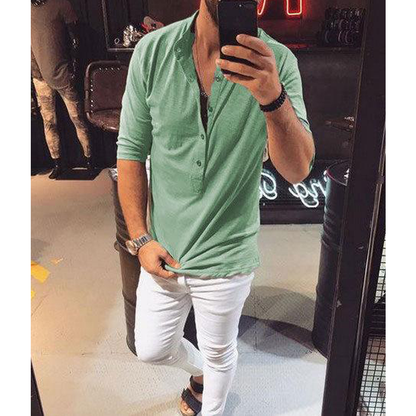 Men Half Sleeves Turnover Collar Fall Shirts-STYLEGOING