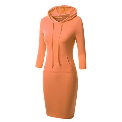 Women Fashion 3/4 Length Sleeves Fall Tight Short Dresses-Orange-XS-Free Shipping at meselling99