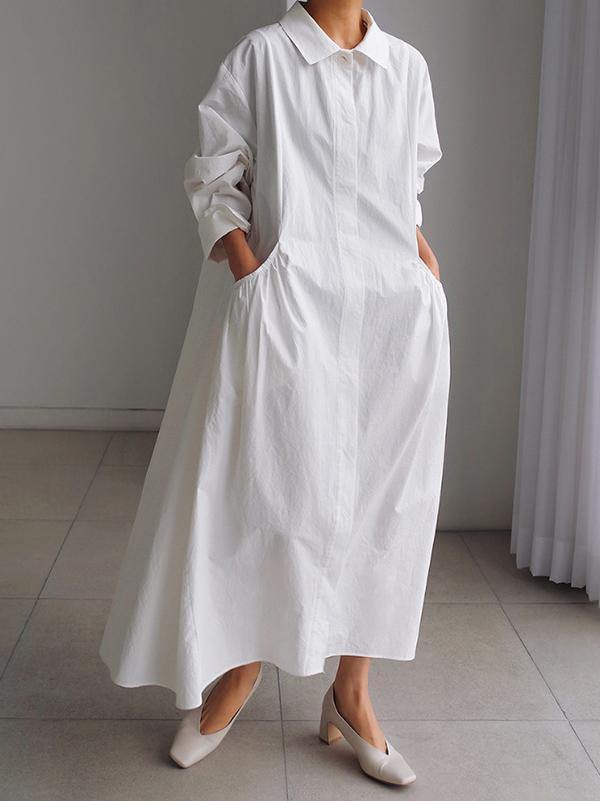 Urban White Lapel Long Shirt Dress-STYLEGOING